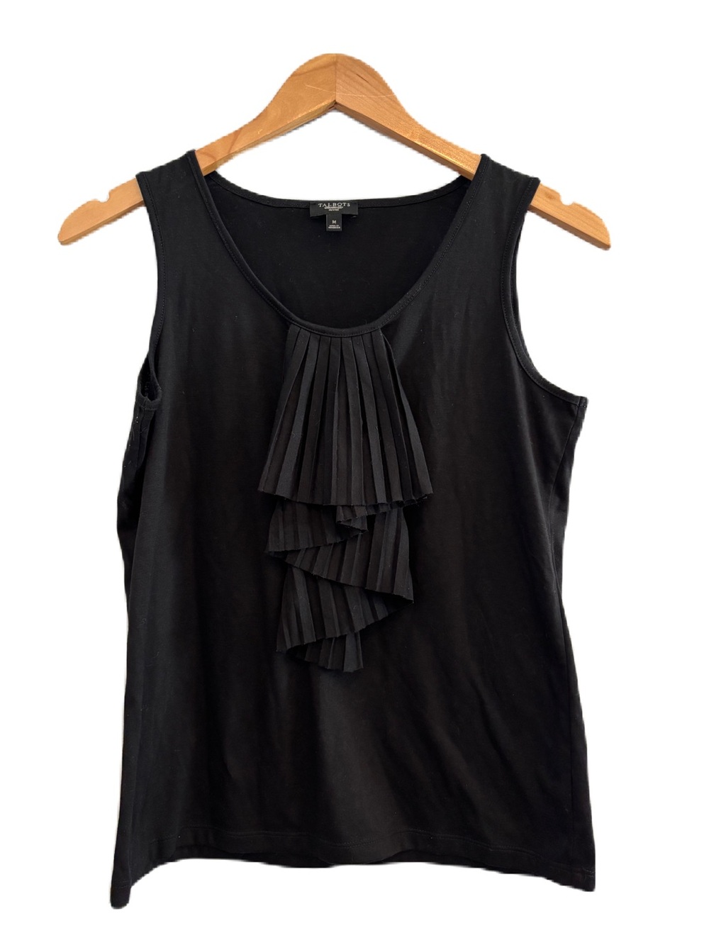 Talbots Black Pleated Ruffle Tank Size Medium Petite
